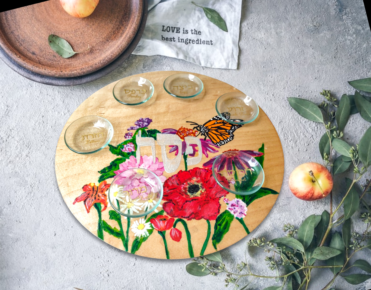 Hand Painted Floral Seder Plate