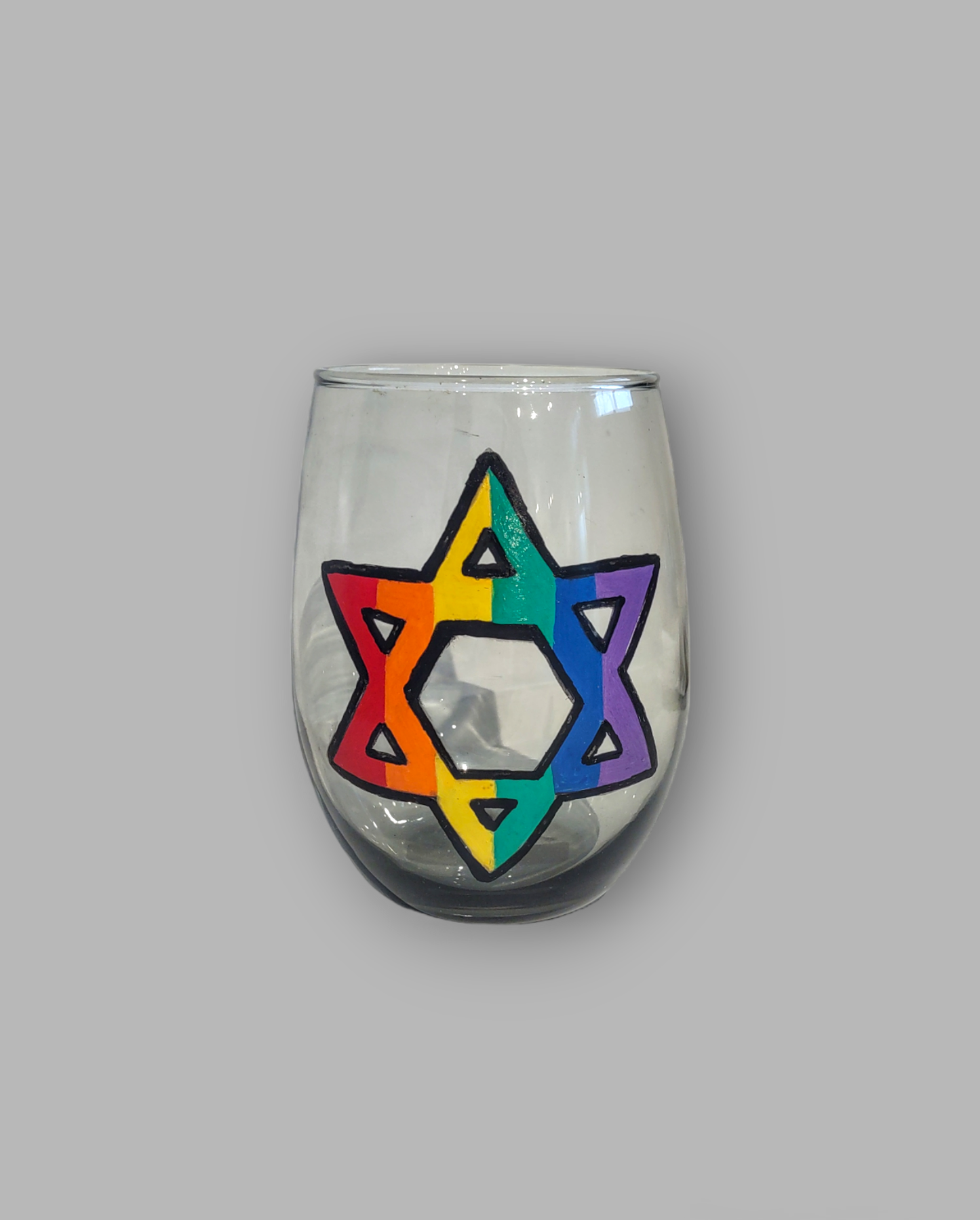 Rainbow Star of David Wine Glass/ Kiddish Cup