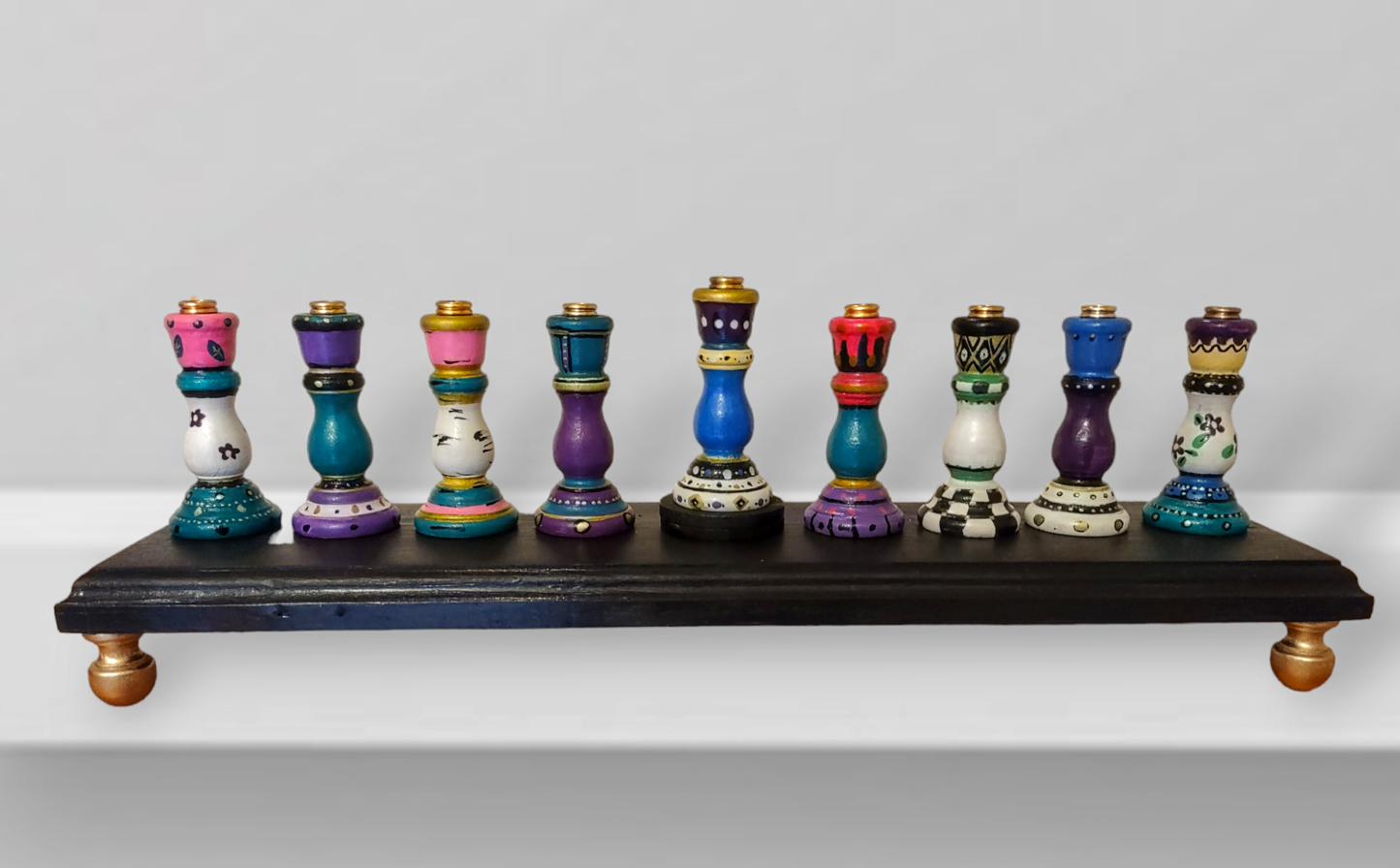 Colorful Hand-painted checkerboard Tapered Candle Sticks Menorah