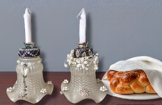 Upcycled Vintage Glass Lamp Shades Shabbat Candle Holders
