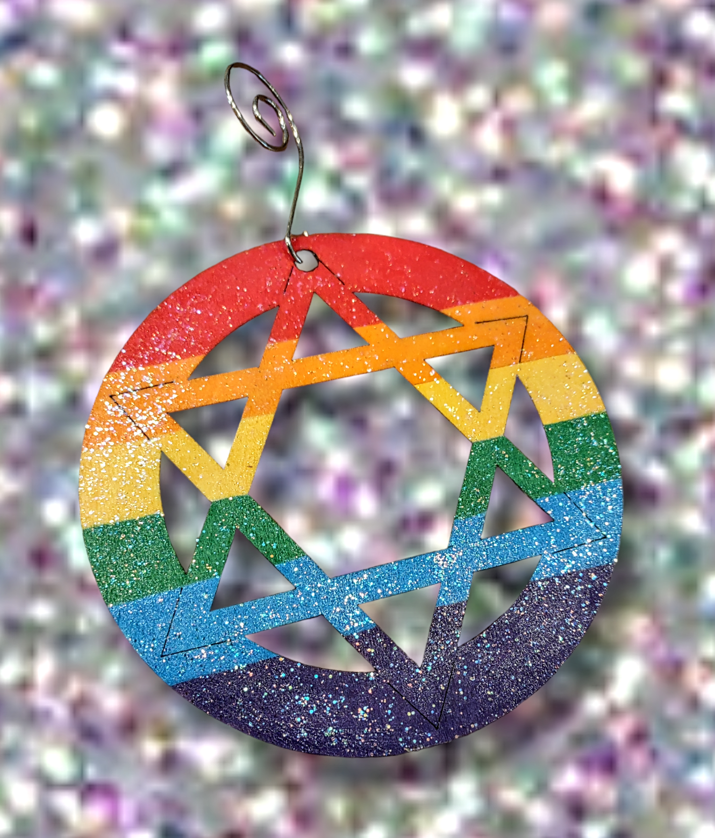 Wooden Rainbow Star Ornament