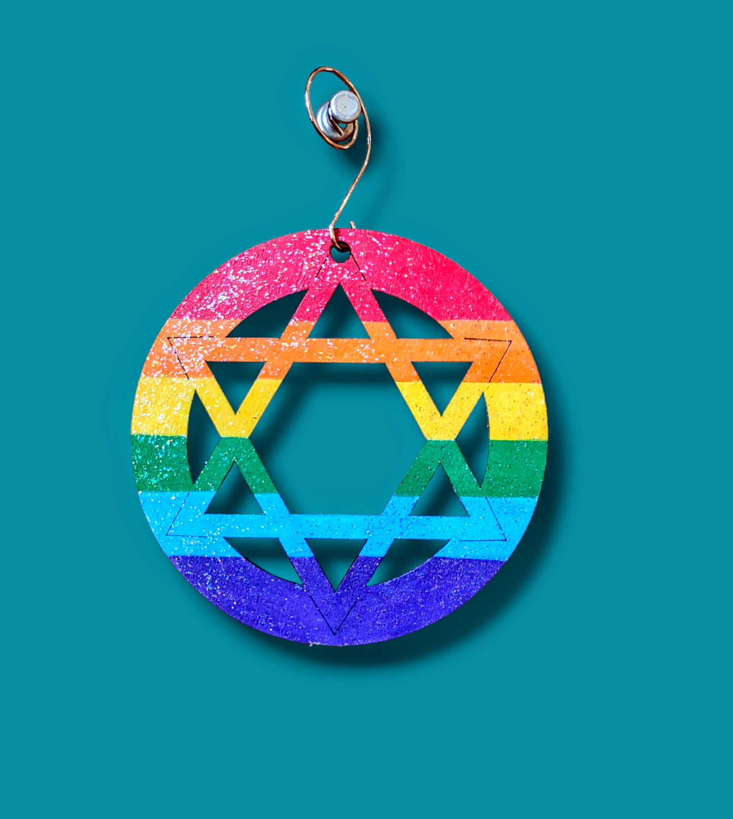 Wooden Rainbow Star Ornament