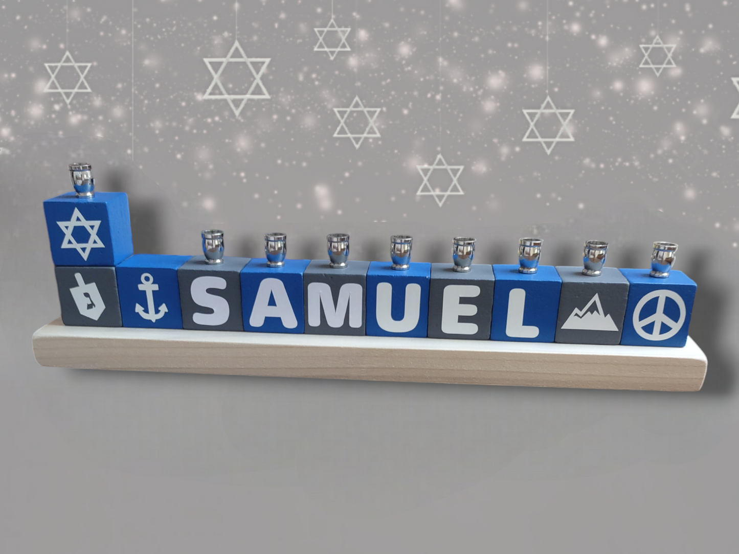 Personalized Name Blocks Menorah- Modern Design