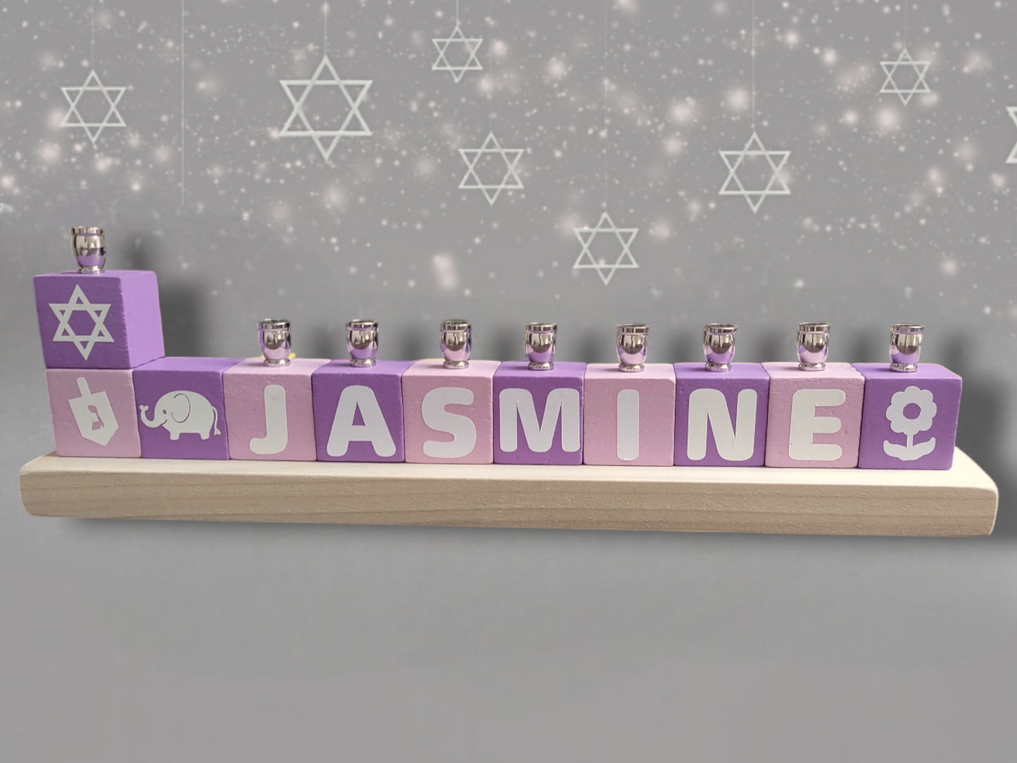 Personalized Name Blocks Menorah- Modern Design