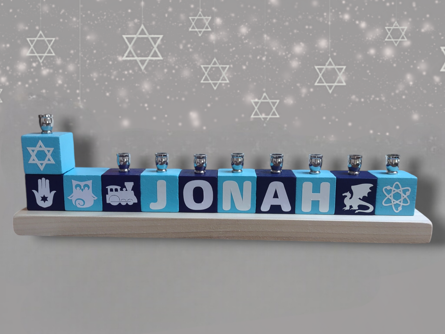 Personalized Name Blocks Menorah- Modern Design