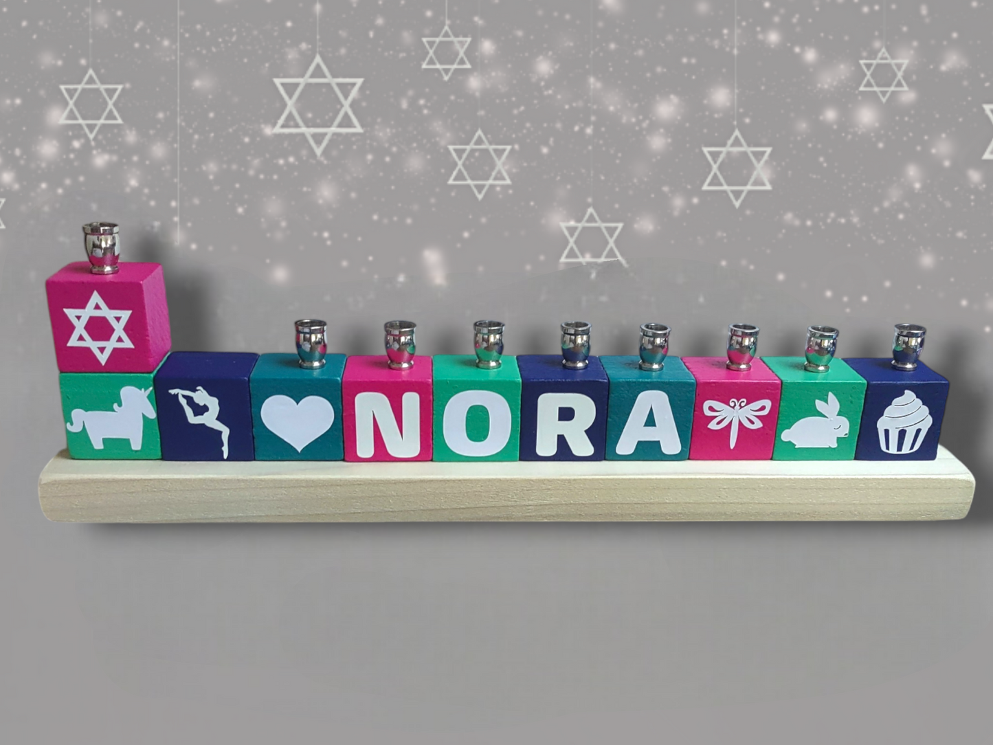 Personalized Name Blocks Menorah- Modern Design