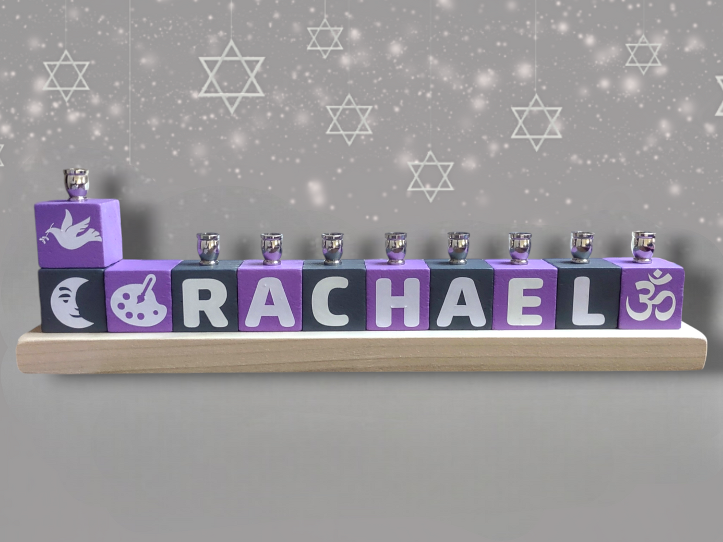 Personalized Name Blocks Menorah- Modern Design