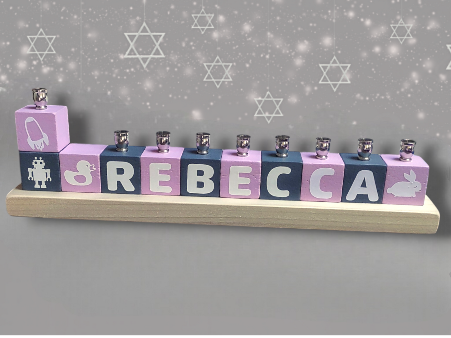 Personalized Name Blocks Menorah- Modern Design