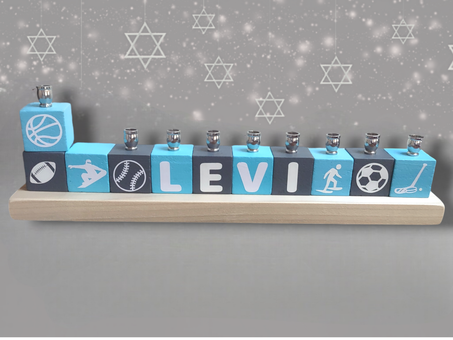 Personalized Name Blocks Menorah- Modern Design