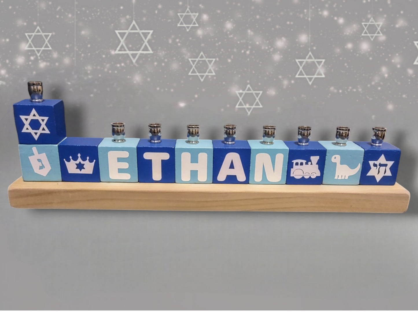 Personalized Name Blocks Menorah- Modern Design