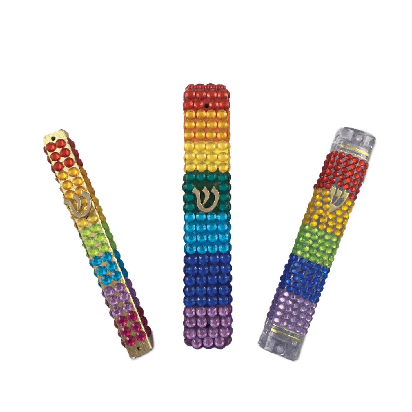 Rainbow Rhinestone Mezuzah Case