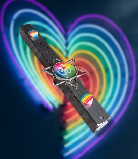 Rainbow Heart OM Mezuzah