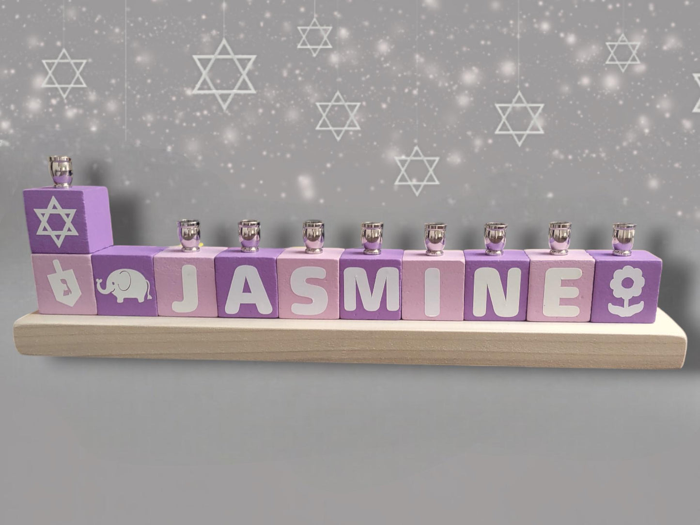 Personalized Name Blocks Menorah Kids Child Baby Judaica Jewish Hanukkah Custom Order Hebrew English