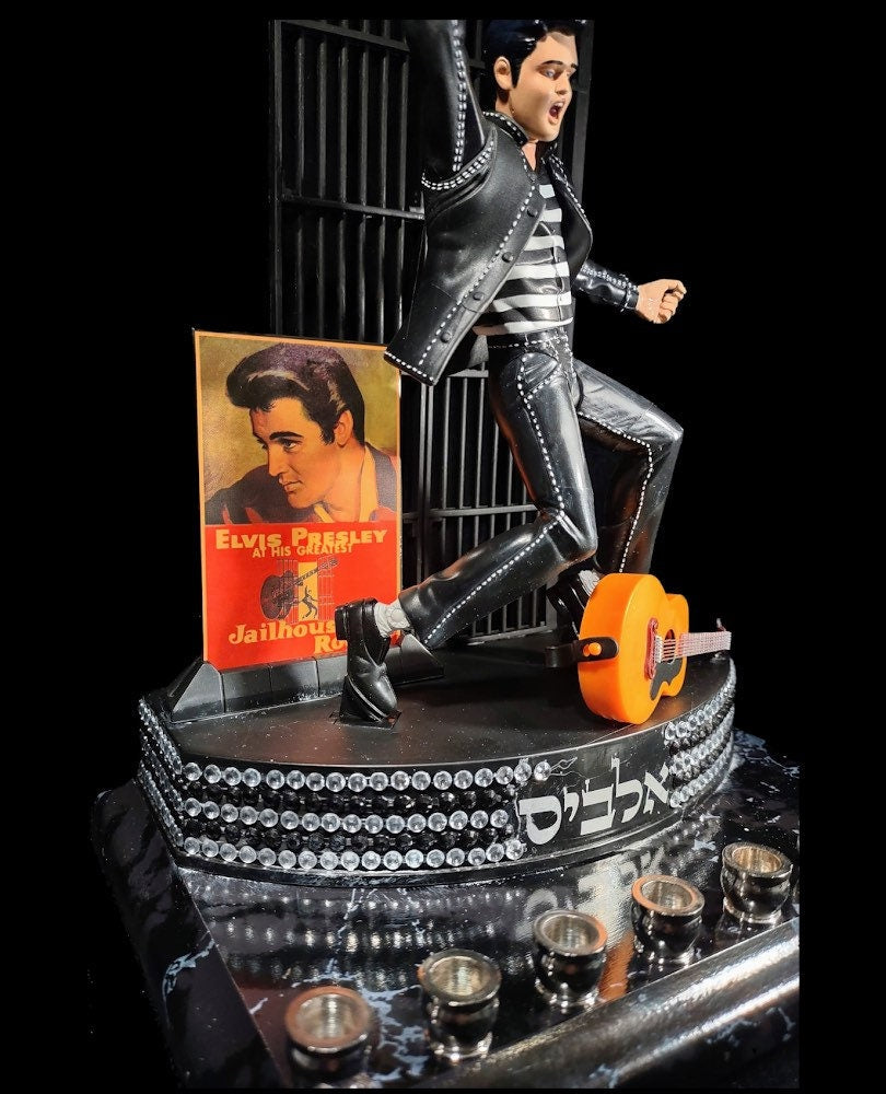 The King Elvis Presley Collector Hanukah Menorah Candle Holder Judaica Jailhouse Rock Hebrew