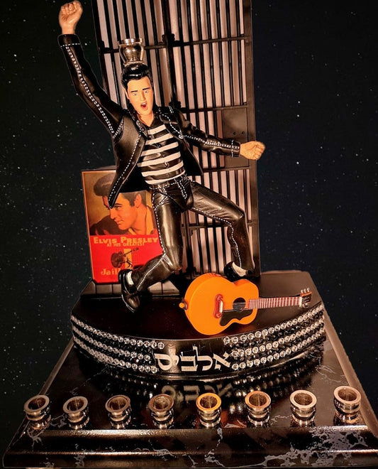 The King Elvis Presley Collector Hanukah Menorah Candle Holder Judaica Jailhouse Rock Hebrew