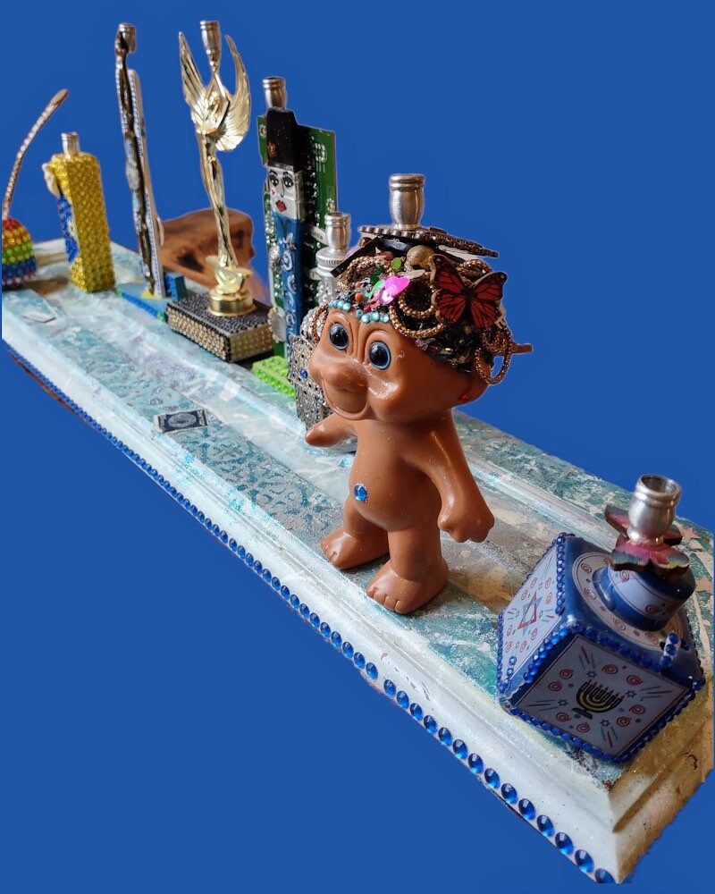 Eclectic Menorah: Upcycled Trophy & Toy Hanukkiah