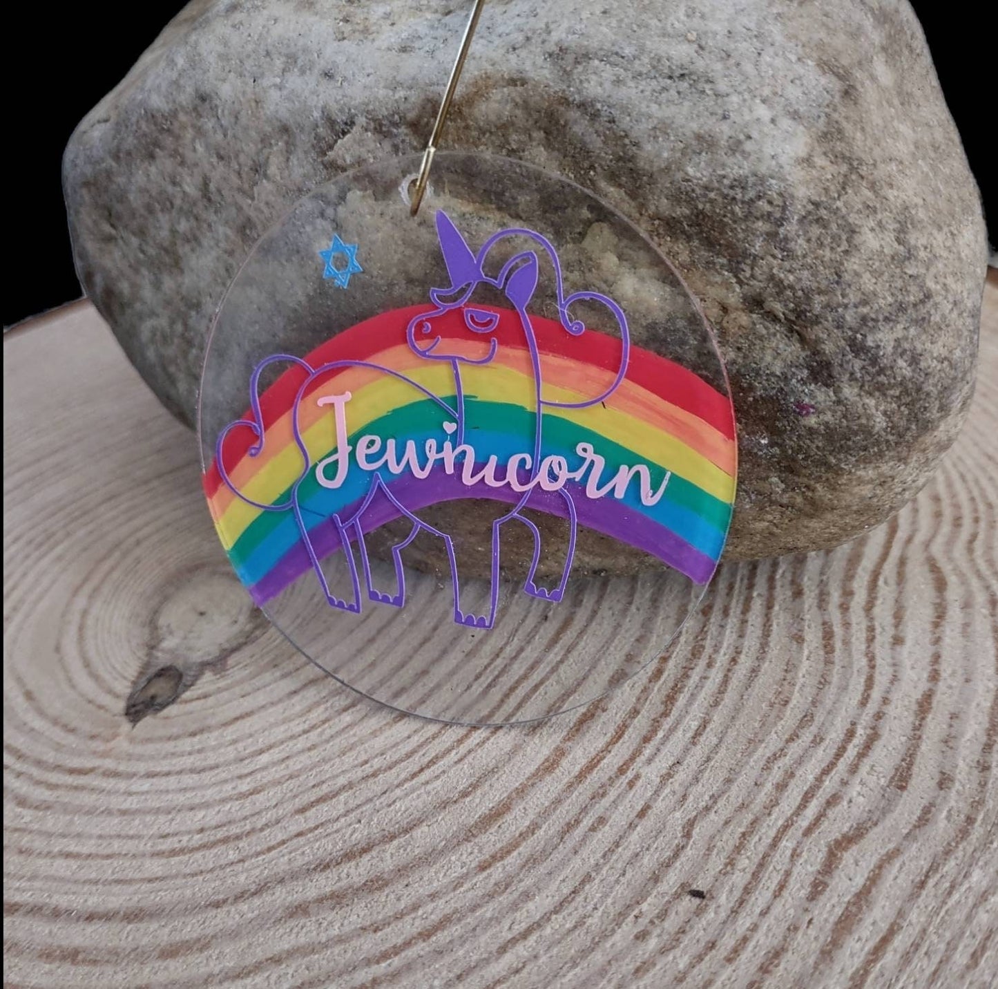 Jewnicorn Ornament, Rainbow Unicorn, Hanukkah Decoration