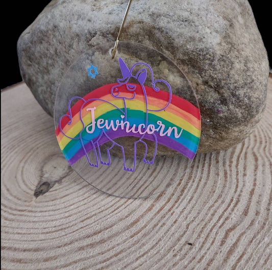 Jewnicorn Ornament, Rainbow Unicorn, Hanukkah Decoration