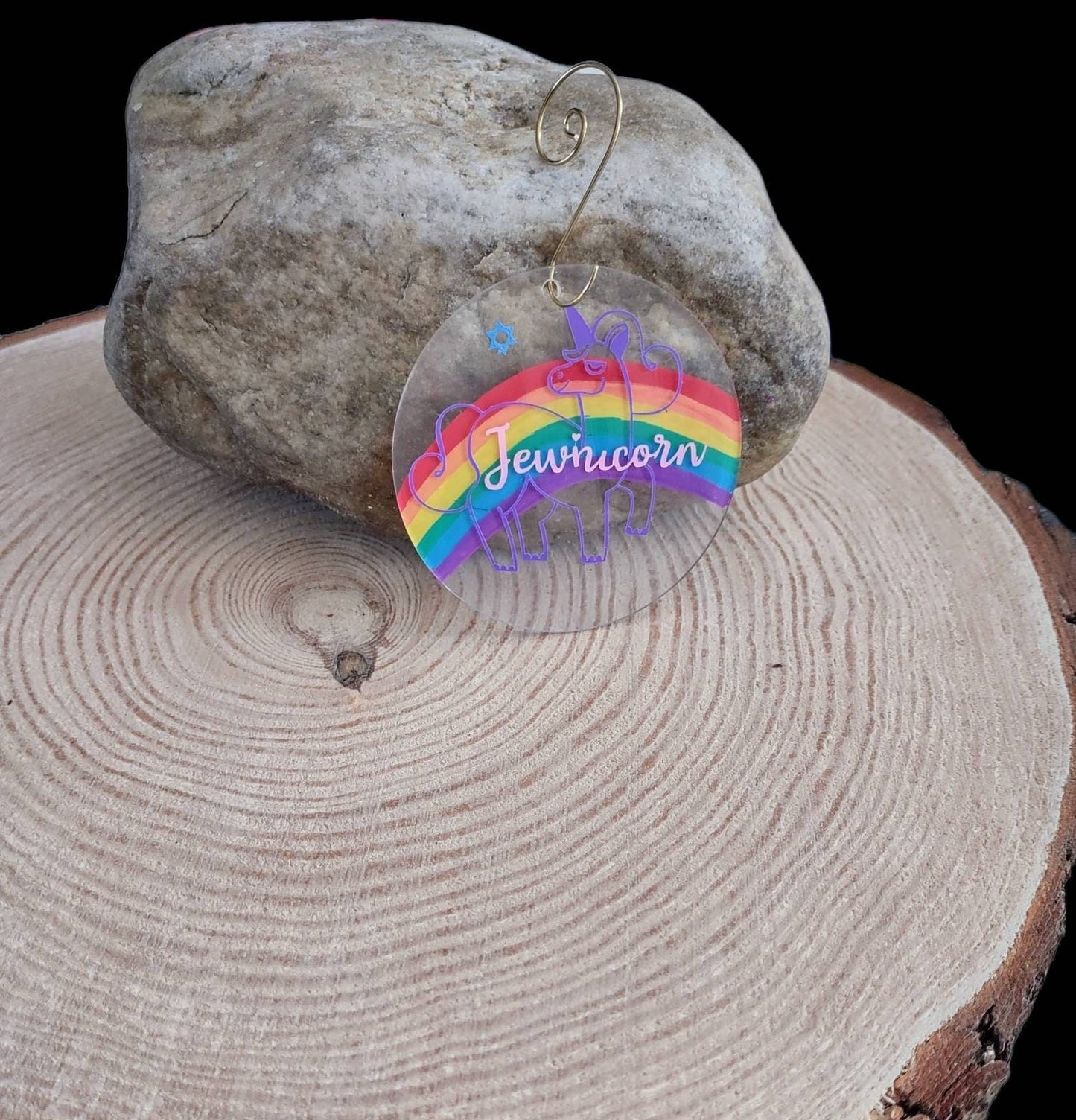 Jewnicorn Ornament, Rainbow Unicorn, Hanukkah Decoration