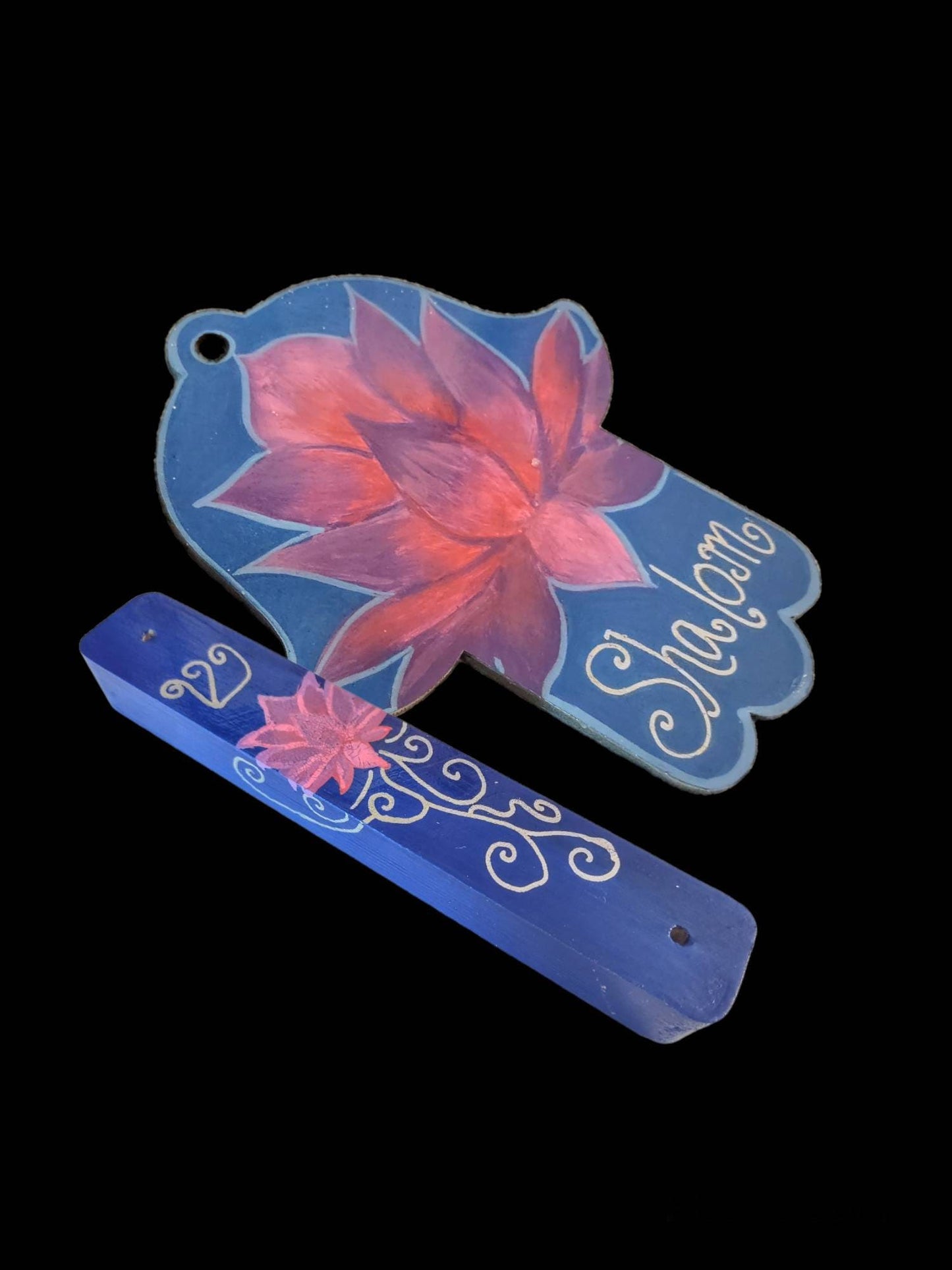 Hand-Painted Lotus Hamsa and Mezuzah Set – Jewish Housewarming Gift