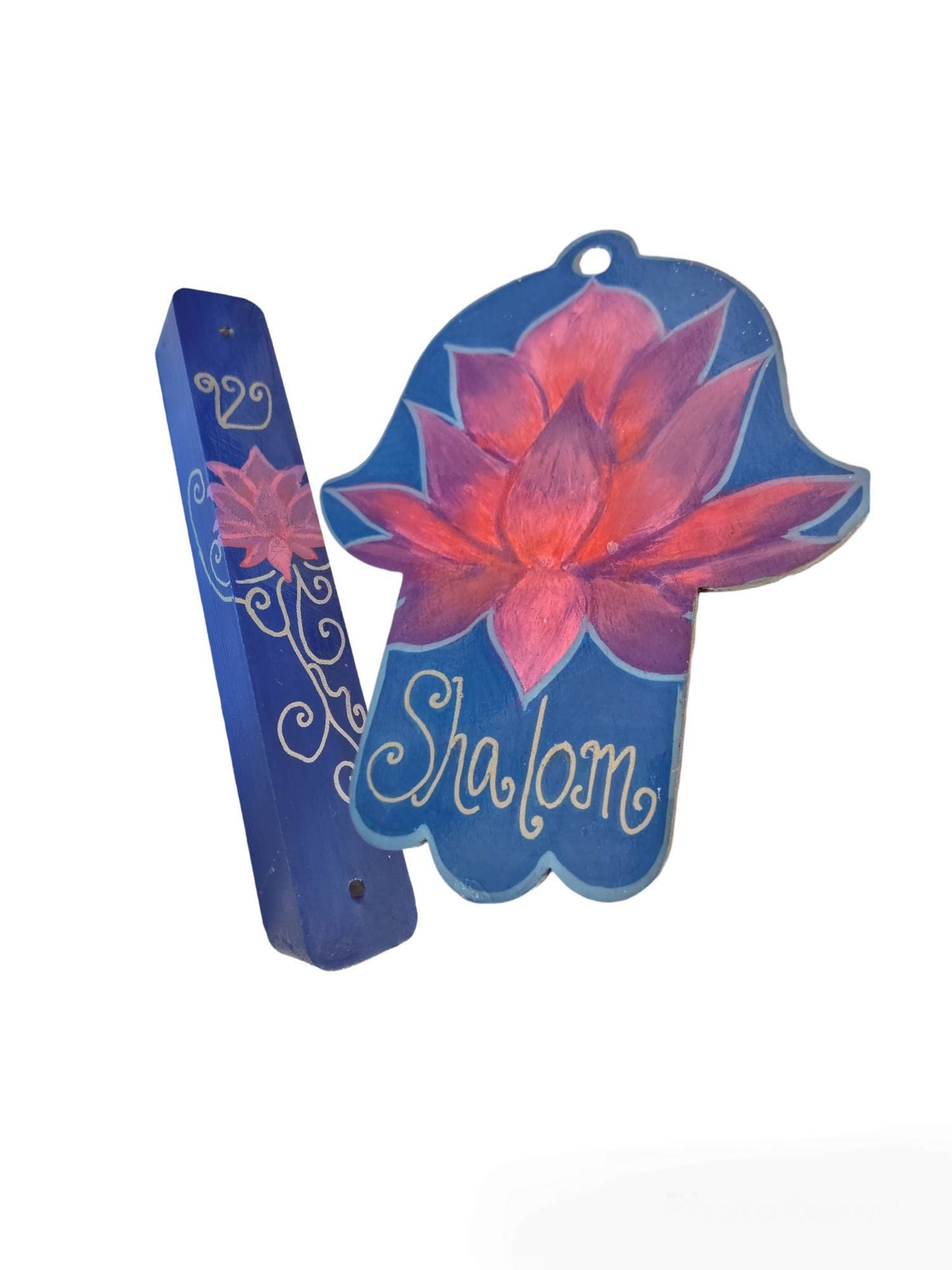 Hand-Painted Lotus Hamsa and Mezuzah Set – Jewish Housewarming Gift