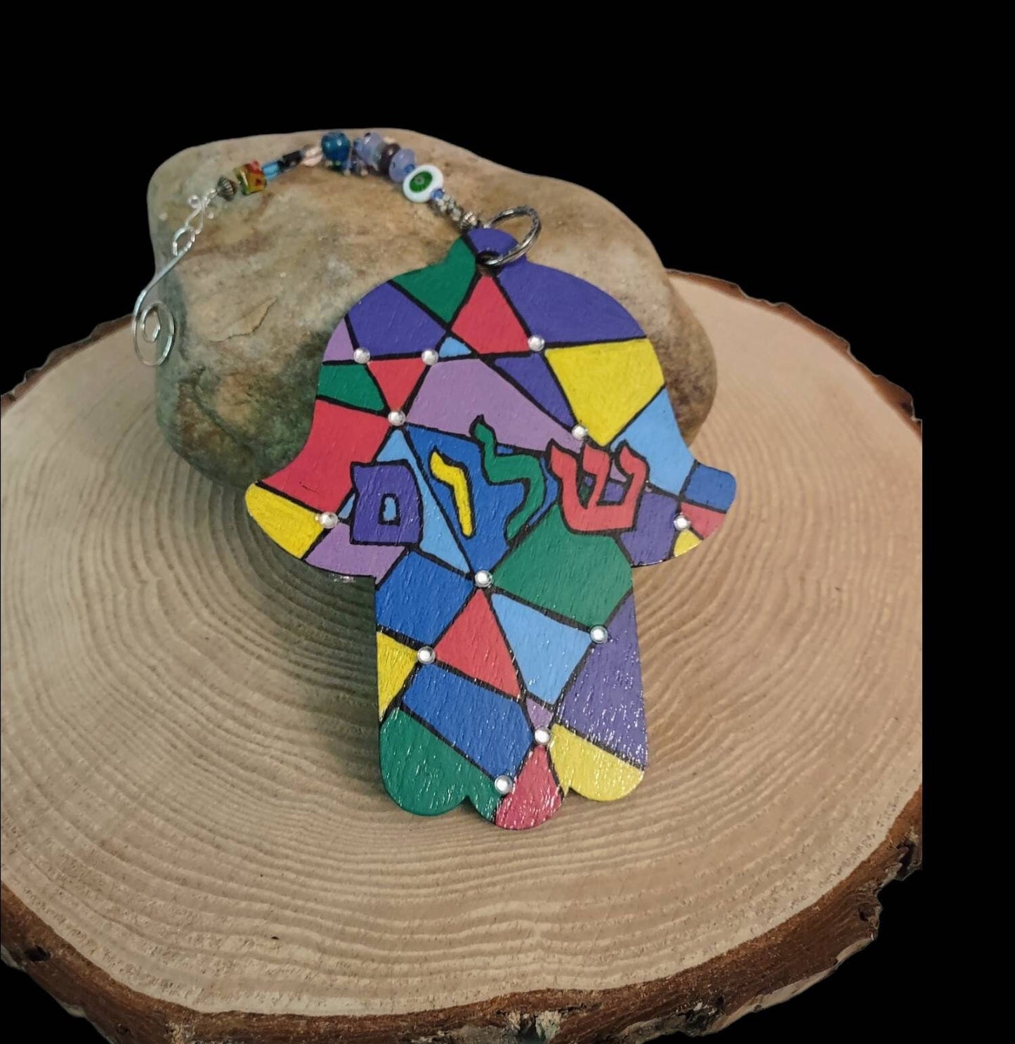 Hand Painted Hamsa and Mezuzah Set – Faux Stained Glass, Jewish Home Decor