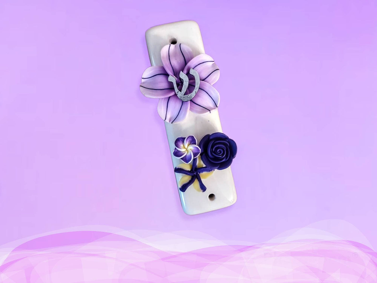 Ceramic Mezuzah Case: Tropical Flower Design, Unique Judaica Gift