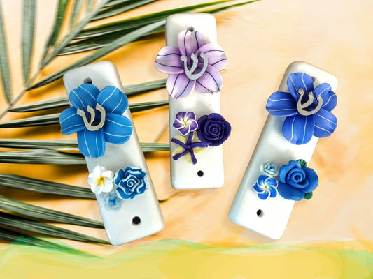 Ceramic Mezuzah Case: Tropical Flower Design, Unique Judaica Gift