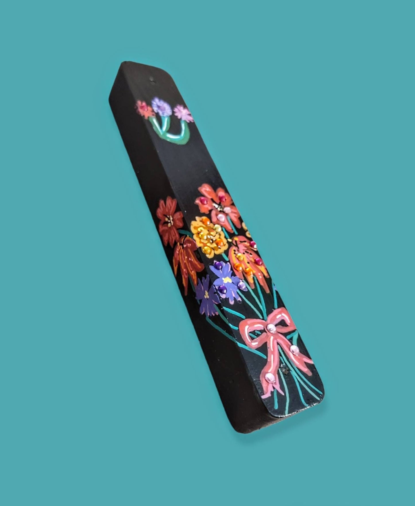 Hand-Painted Floral Mezuzah Case, Unique Judaica Gift