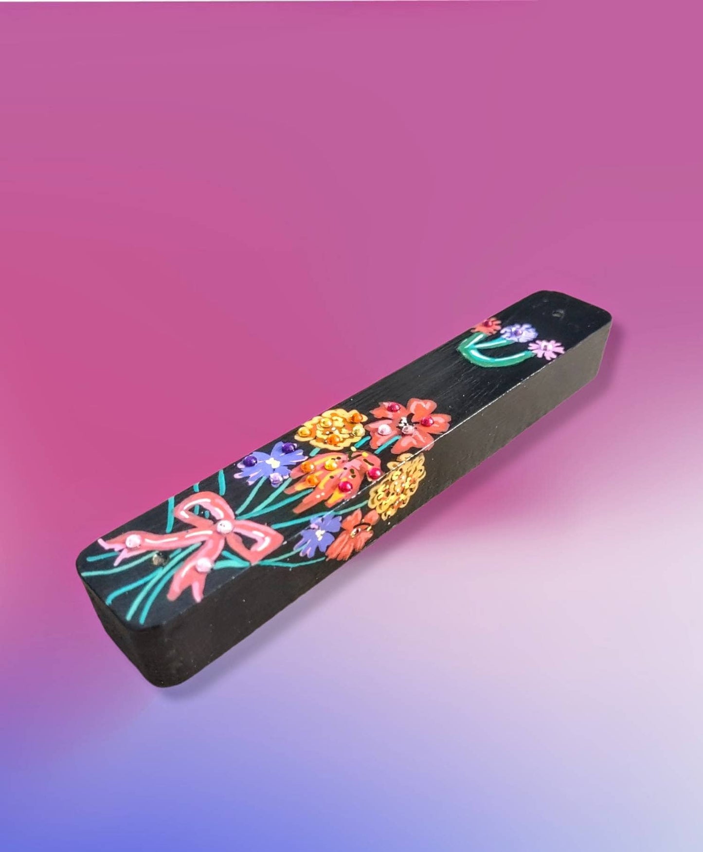 Hand-Painted Floral Mezuzah Case, Unique Judaica Gift