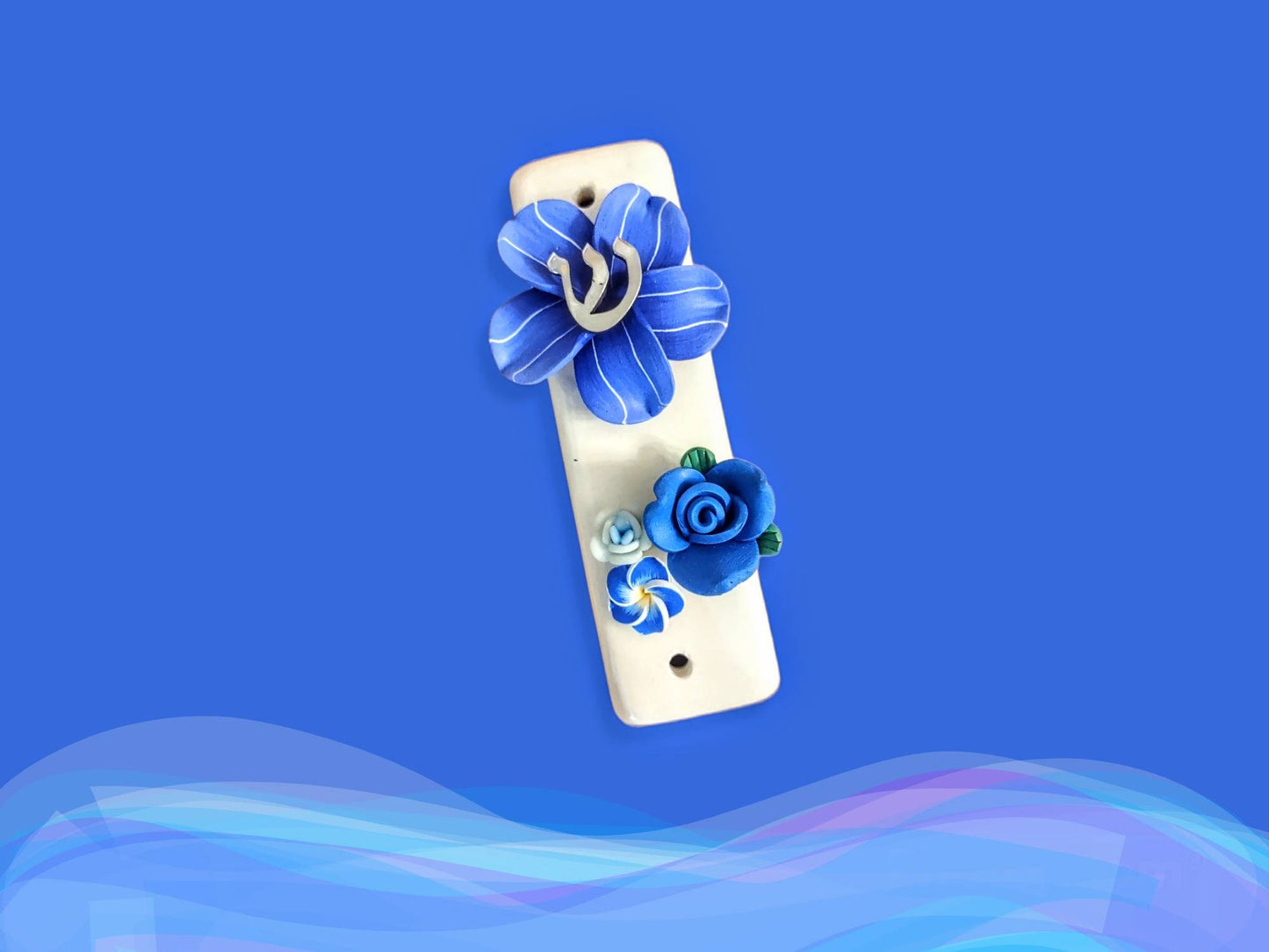 Ceramic Mezuzah Case: Tropical Flower Design, Unique Judaica Gift