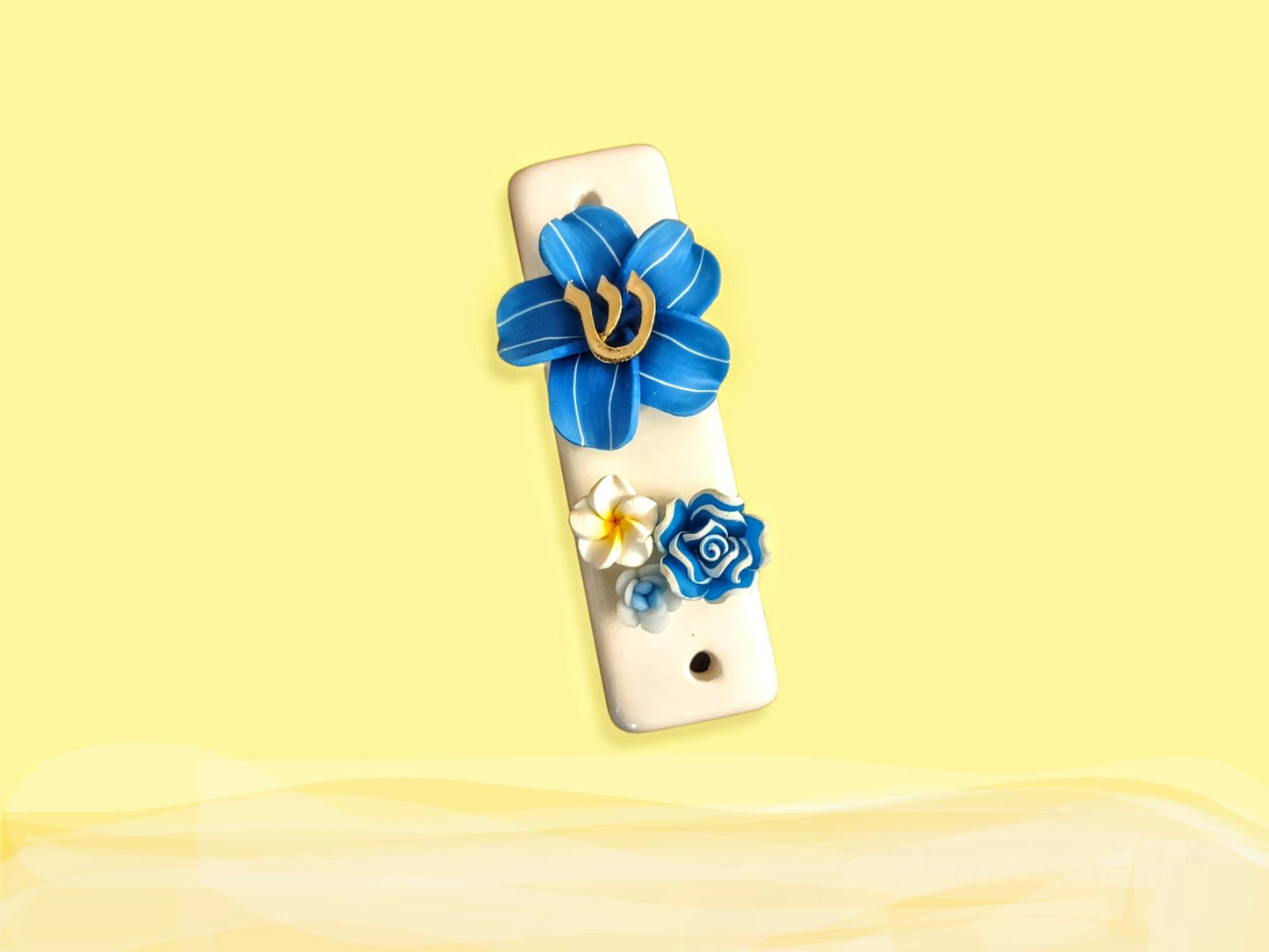 Ceramic Mezuzah Case: Tropical Flower Design, Unique Judaica Gift