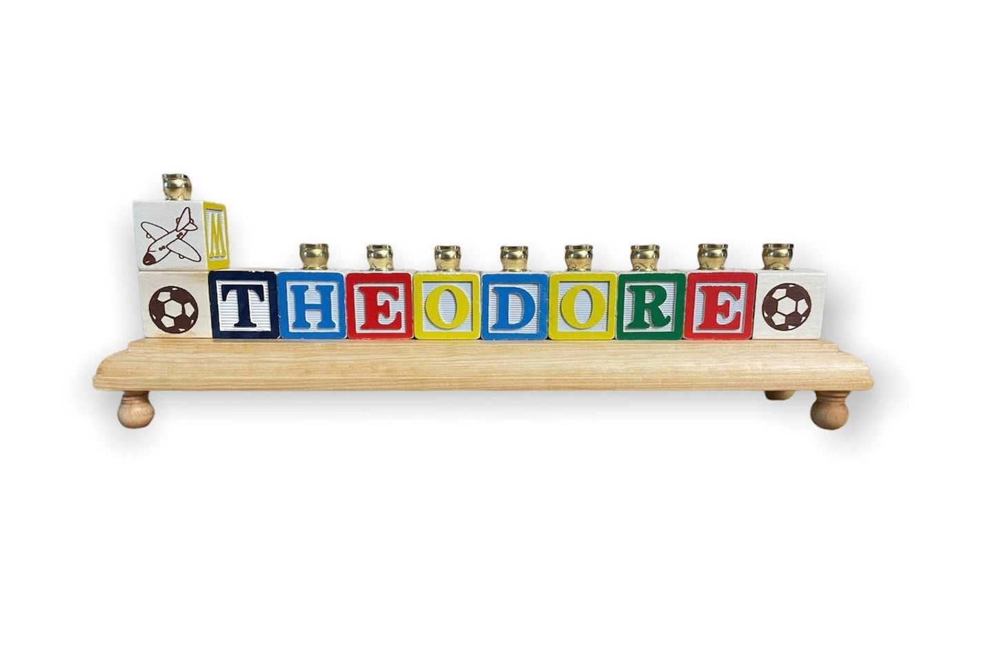 Personalized Name Wooden Block Menorah, Custom Judaica Toy