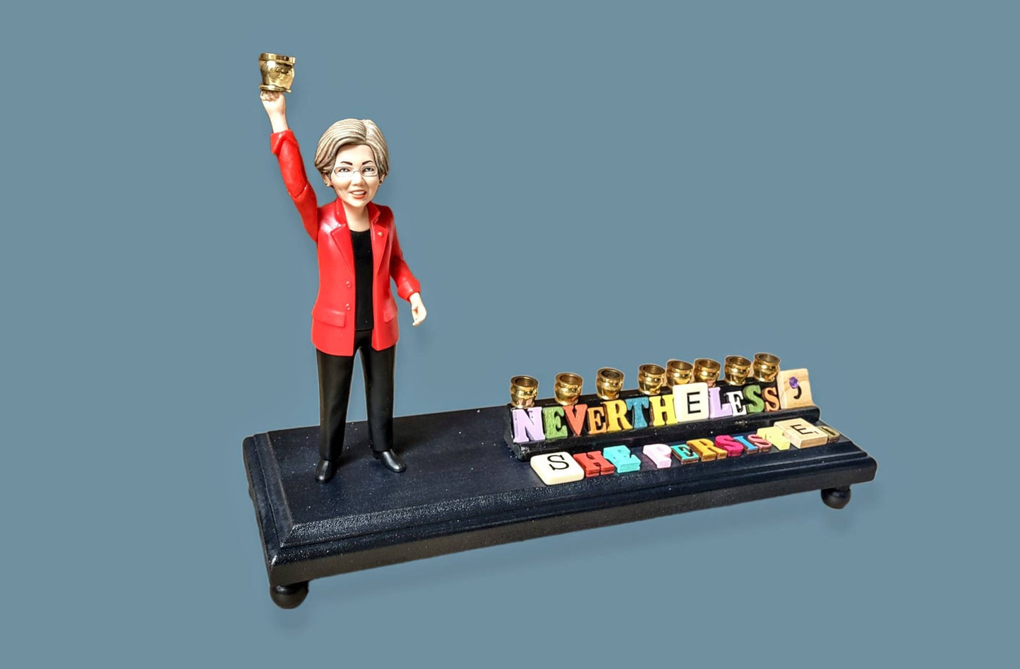 Elizabeth Warren Menorah: Repurposed Action Figure, Hanukkah Judaica
