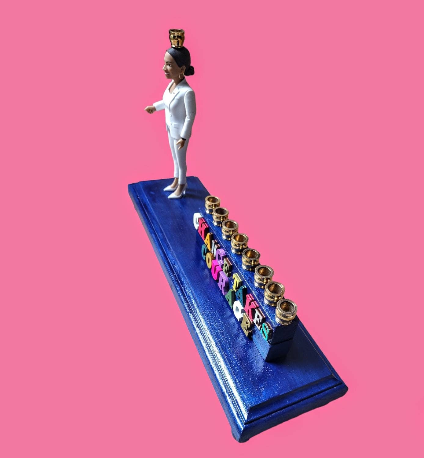 AOC “Change Takes Courage” Handmade Menorah, Political Judaica