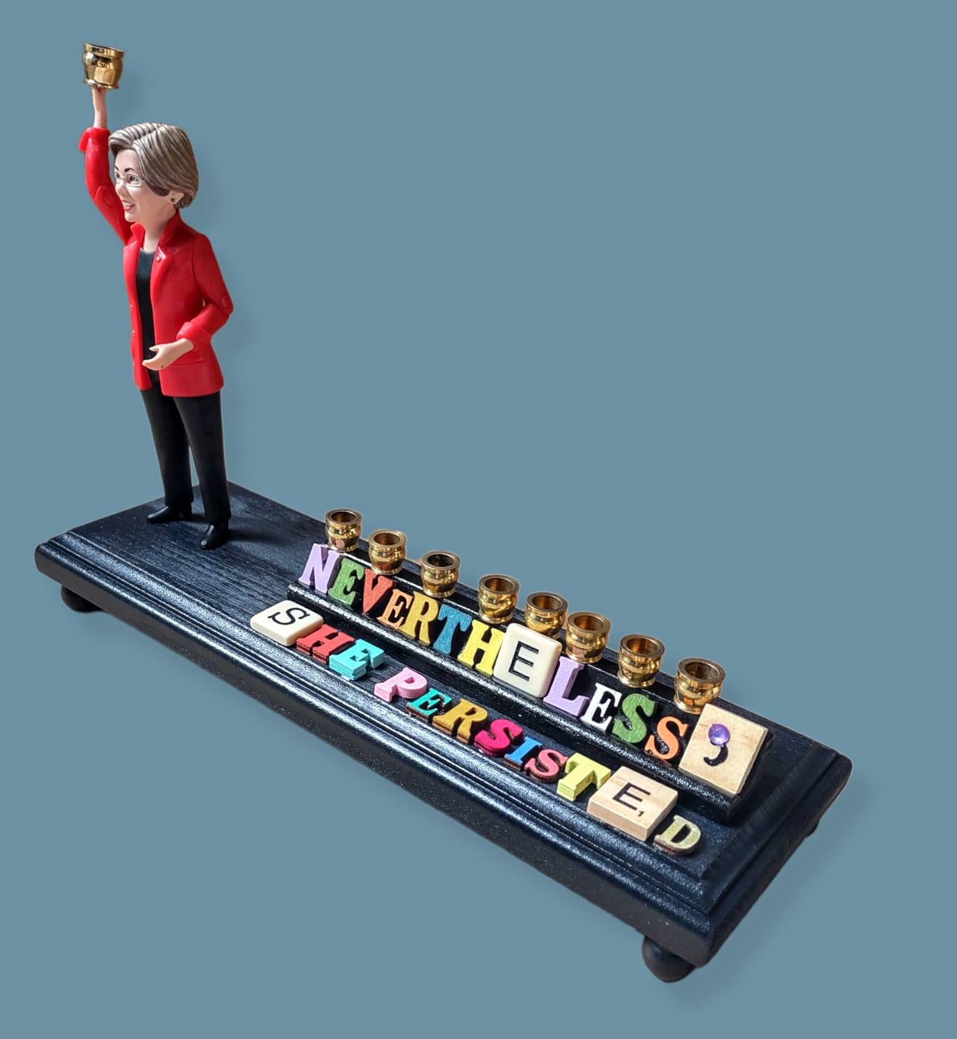 Elizabeth Warren Menorah: Repurposed Action Figure, Hanukkah Judaica