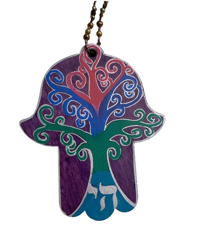 Hand-Painted Hamsa and Mezuzah Set – Tree of Life Jewish Gift