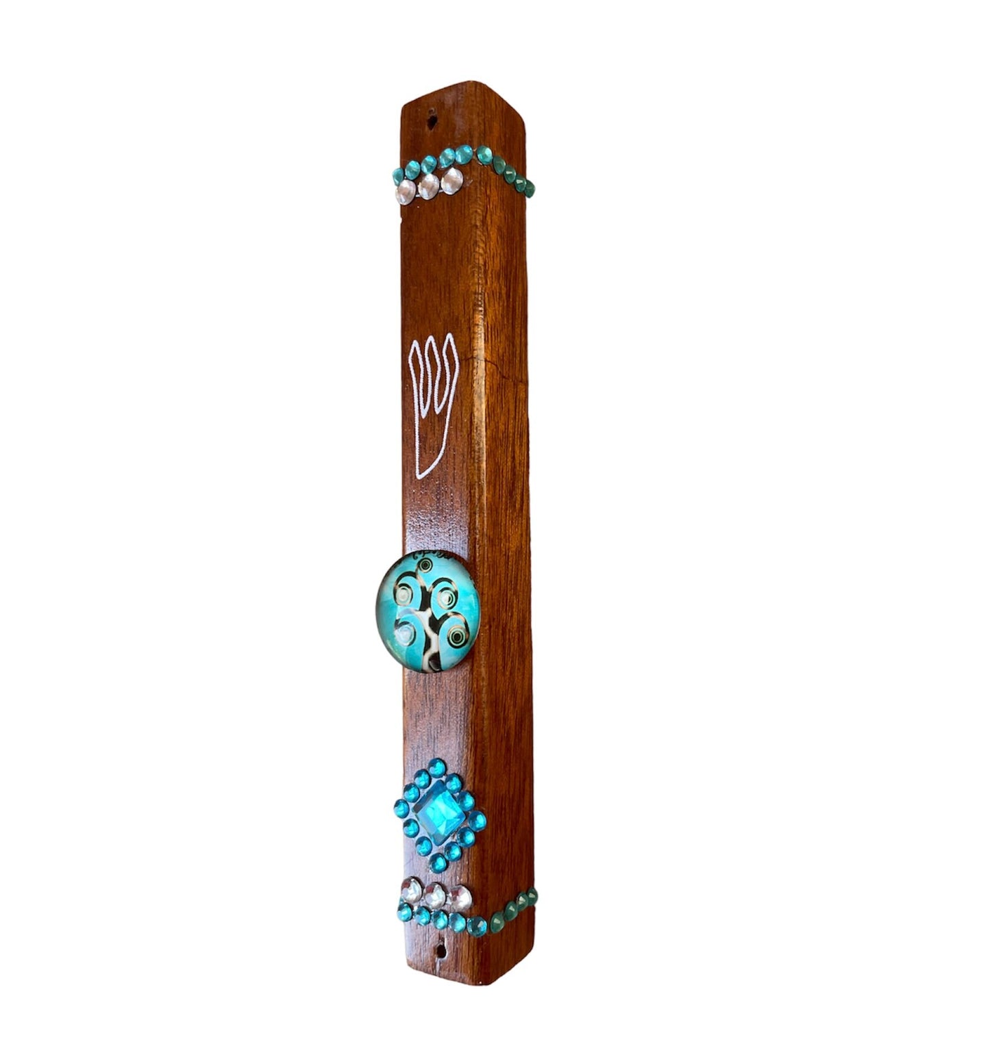 Wood Tree of Life Mezuzah Case with Rhinestones