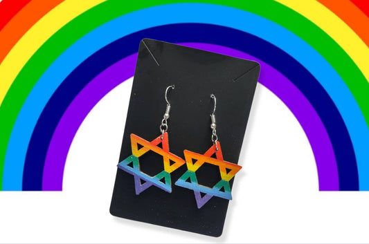Handmade Rainbow Jewish Star Earrings, LGBTQ+ Pride Gift
