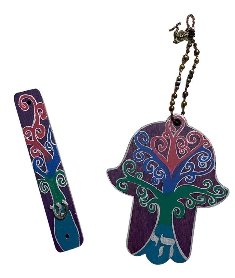 Hand-Painted Hamsa and Mezuzah Set – Tree of Life Jewish Gift