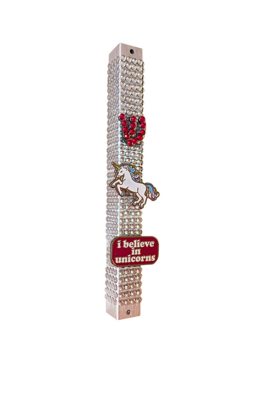 I Believe in Unicorns Sparkly Rhinestone Mezuzah Case