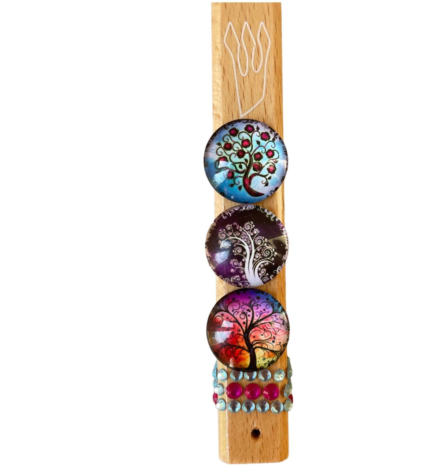 Wood Tree of Life Mezuzah Case with Rhinestones