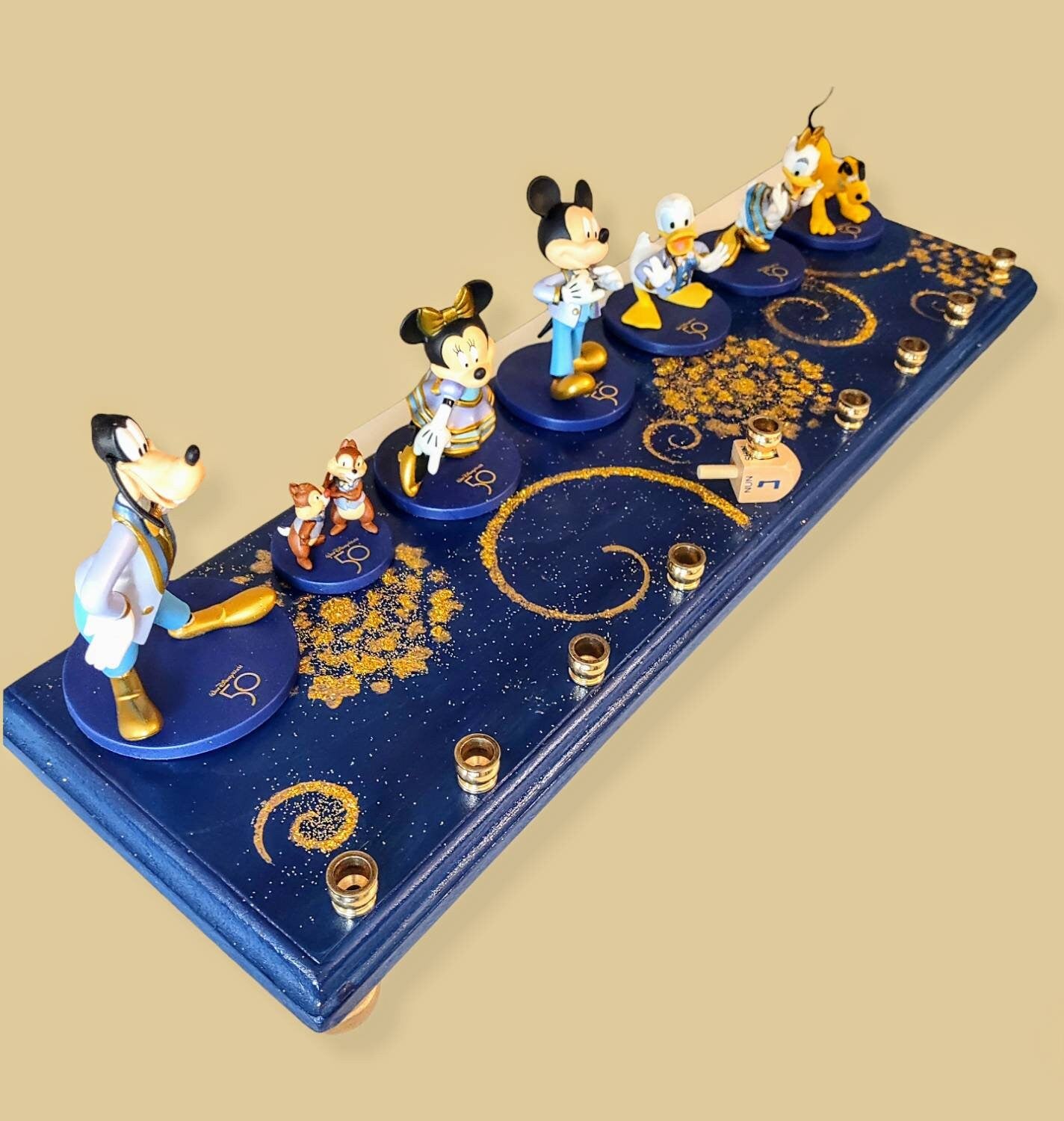 Mickey Mouse 50th Anniversary Collectors Edition Menorah Classic Disney Judaica Hanukkiah Repurposed Toy Minnie Donald Daisy Duck Goofy