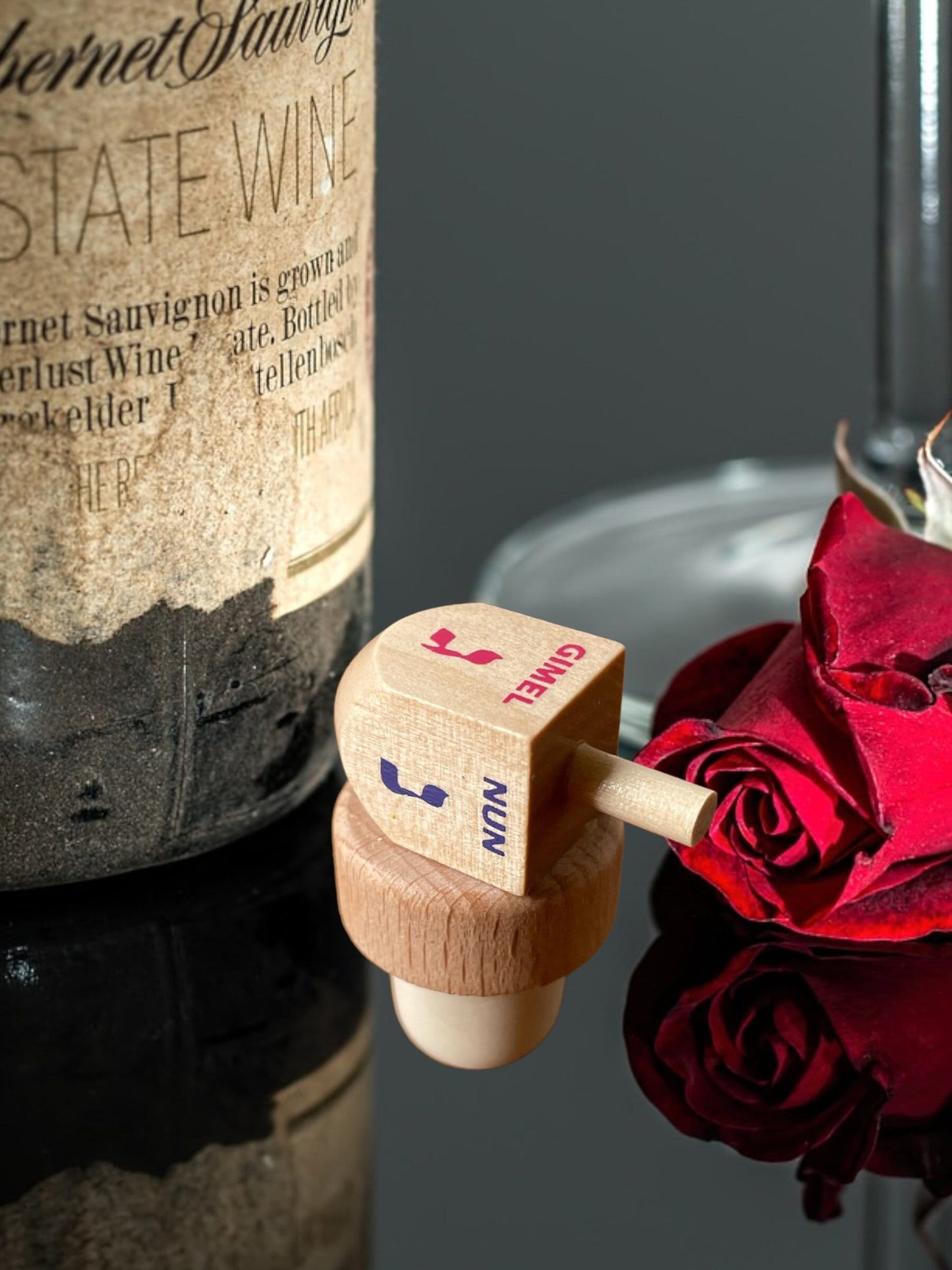 Dreidel Wine Stopper- Hanukkah wooden wine cork