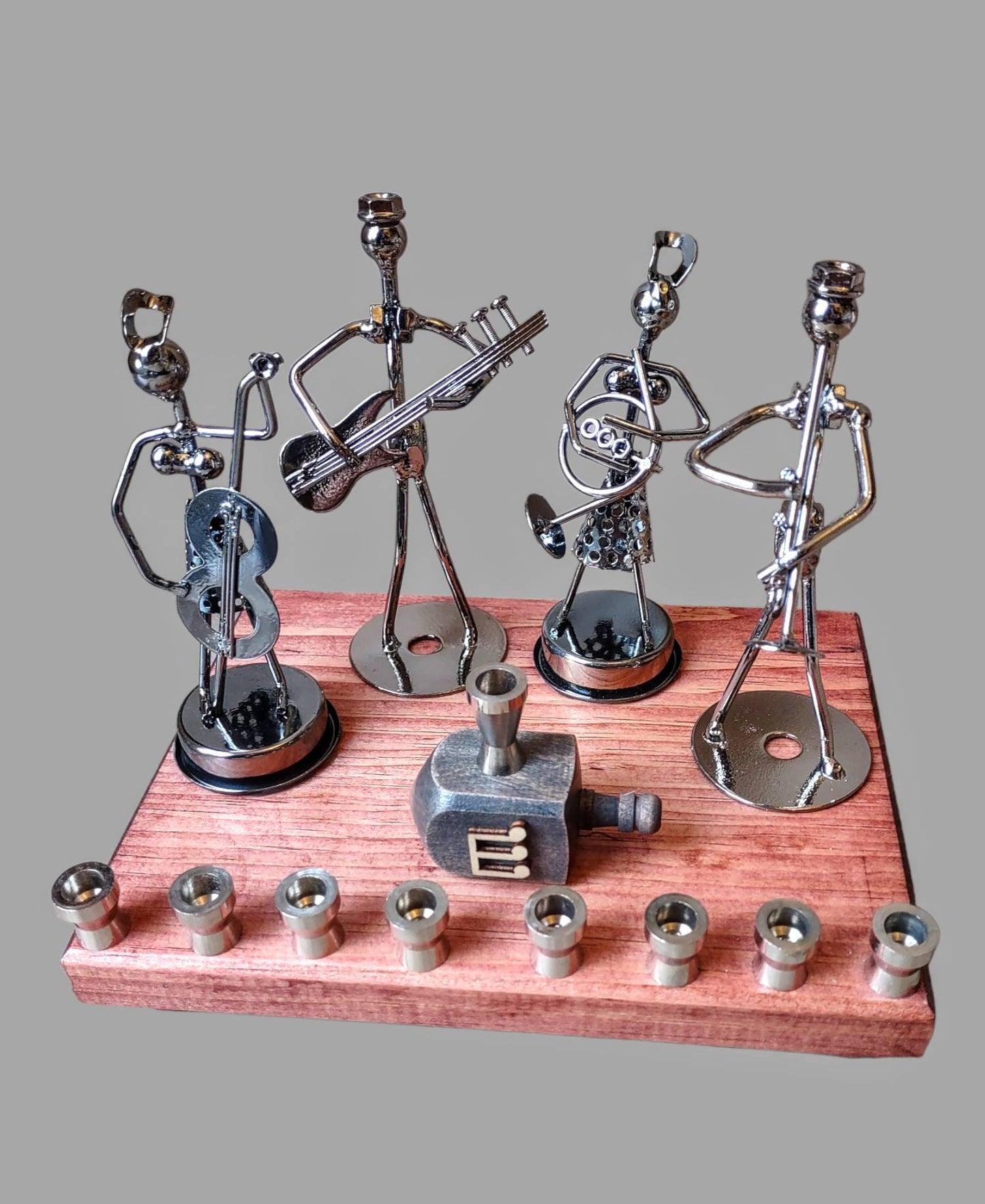 Iron Art Repurposed hardware Musical Quartet Flute Guitar Hanukkah candle holder unique