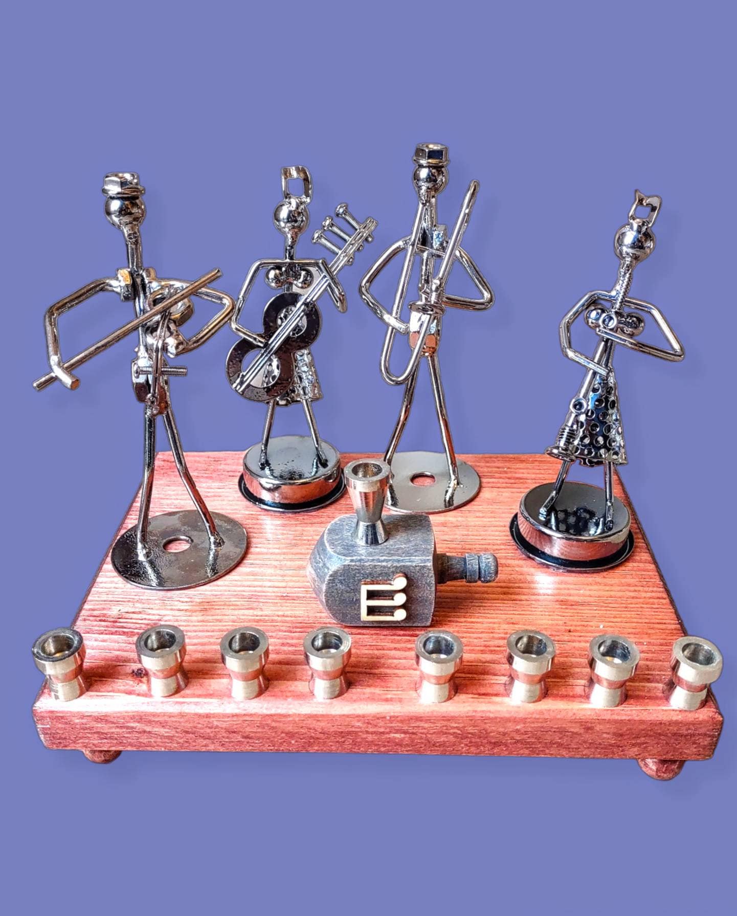 Iron Art Repurposed hardware Musical Quartet Flute Guitar Hanukkah candle holder unique