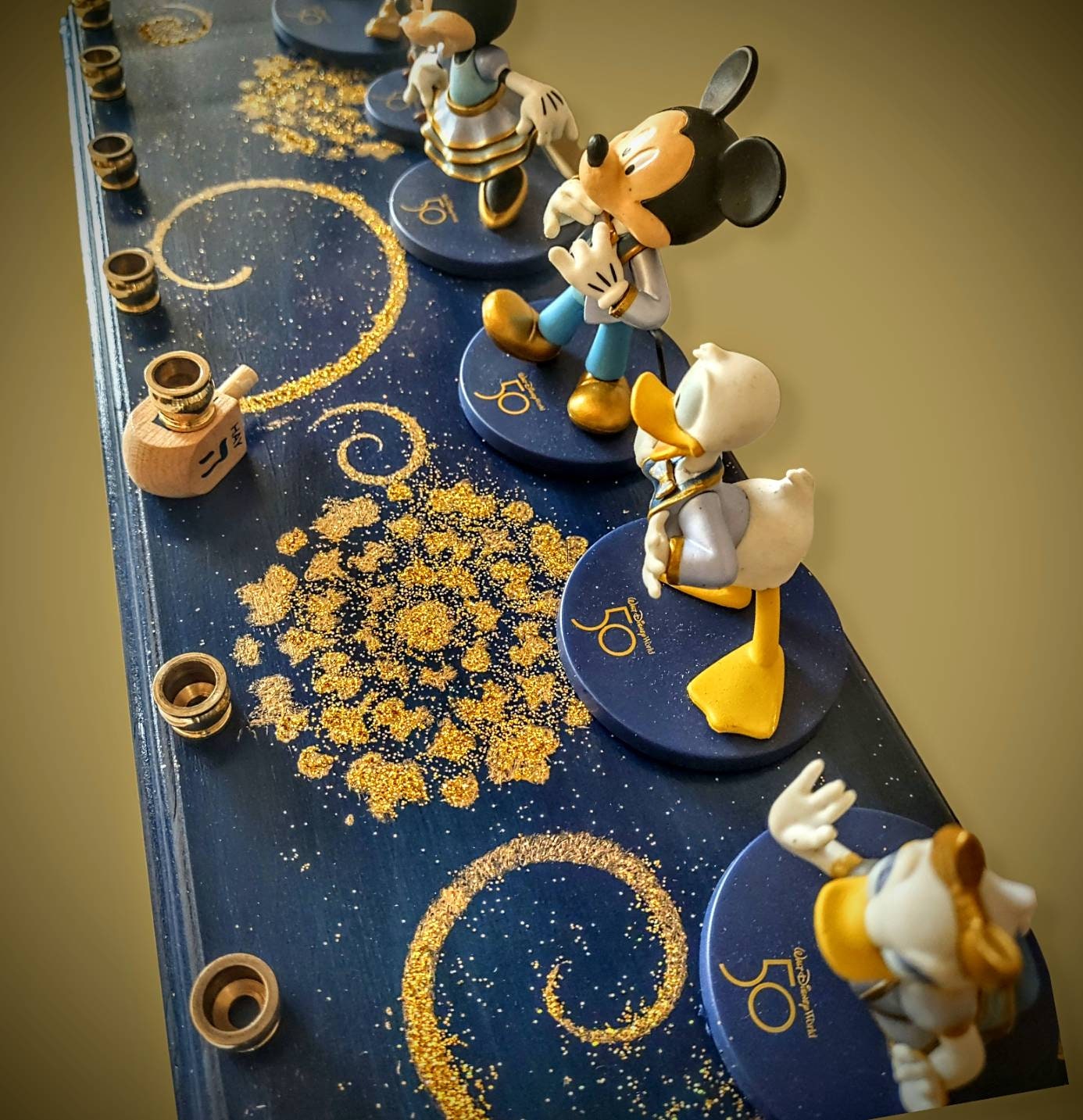 Mickey Mouse 50th Anniversary Collectors Edition Menorah Classic Disney Judaica Hanukkiah Repurposed Toy Minnie Donald Daisy Duck Goofy