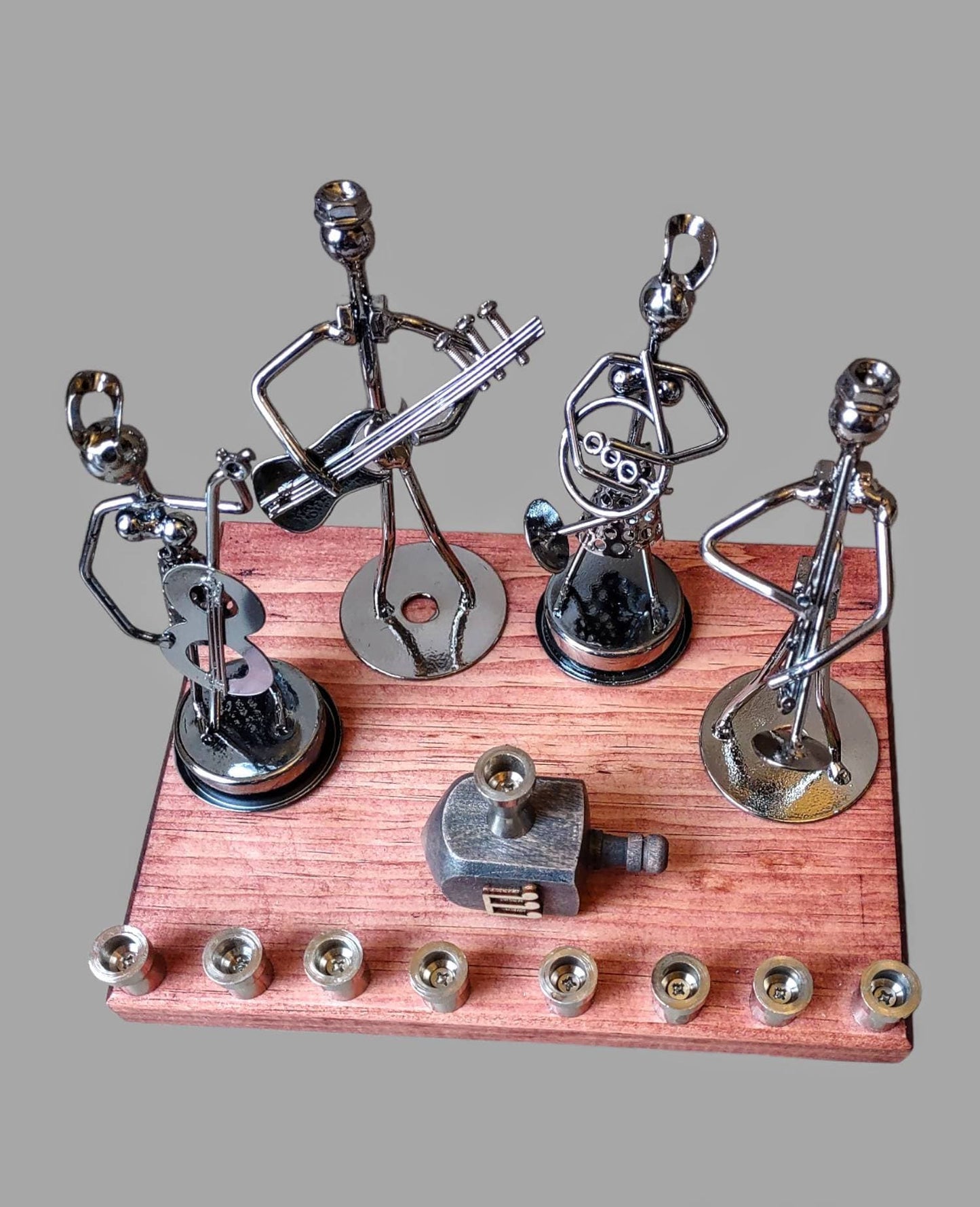 Iron Art Repurposed hardware Musical Quartet Flute Guitar Hanukkah candle holder unique
