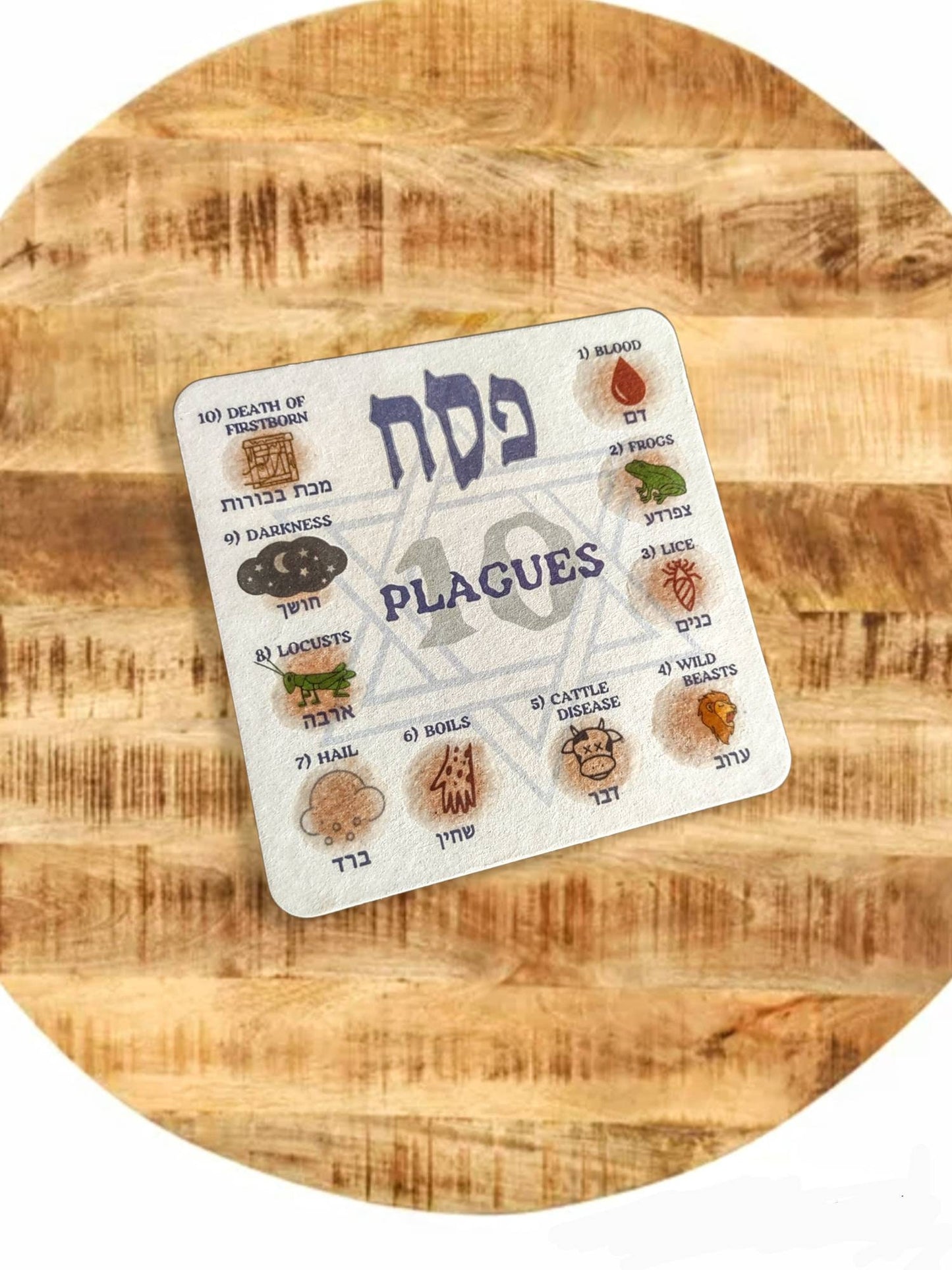 Passover Seder Ten 10 Plagues Coasters Set Jewish Judaica Pesach