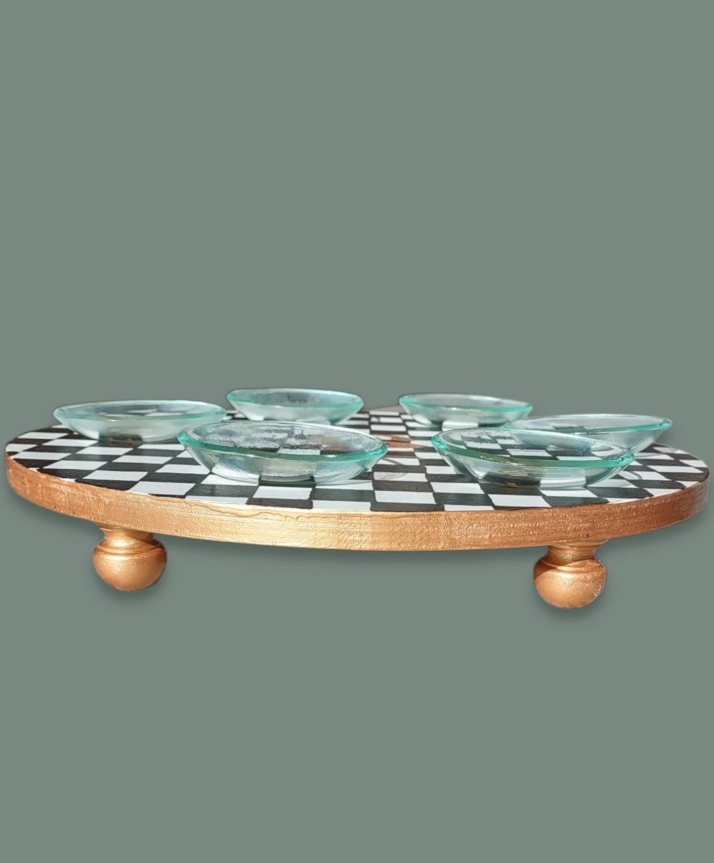 Checkerboard Black White Gold Seder Plate Passover Pesach